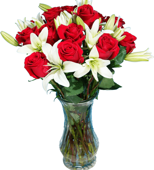 Rosas y Liliums Blancos