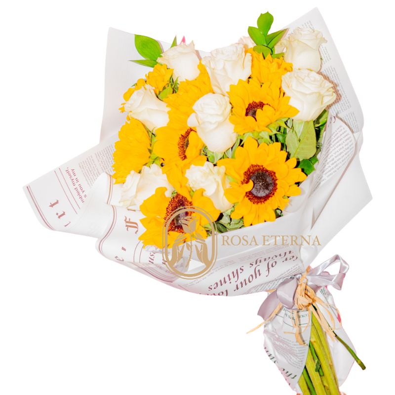 Rosas Blancas y Girasoles