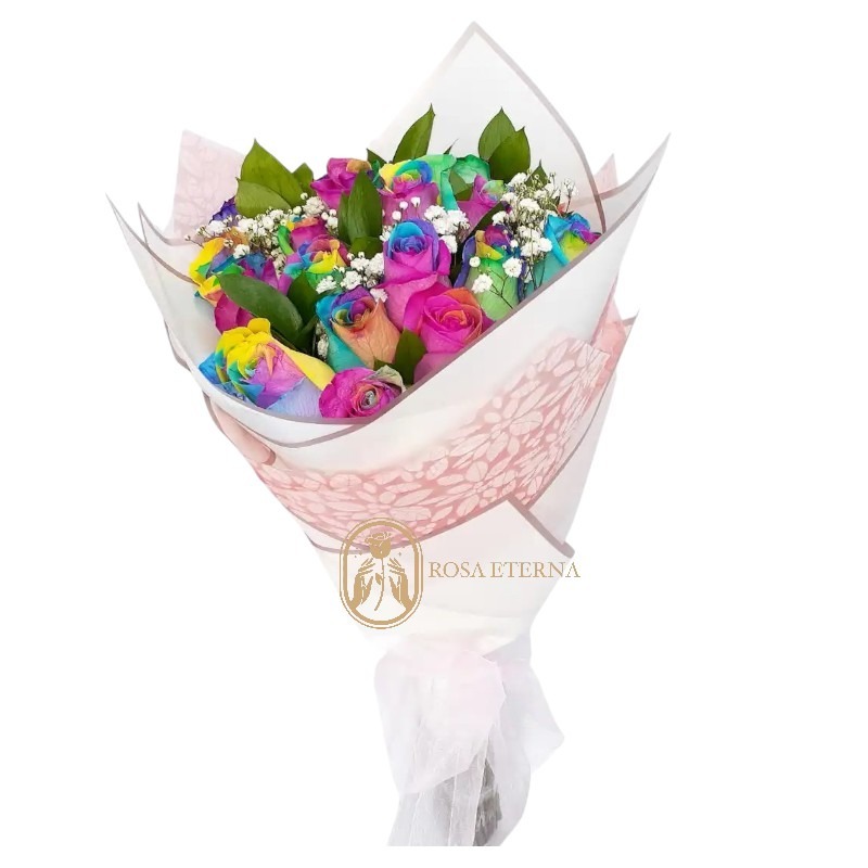 Ramo  18 Rosas Multicolores Arcoíris