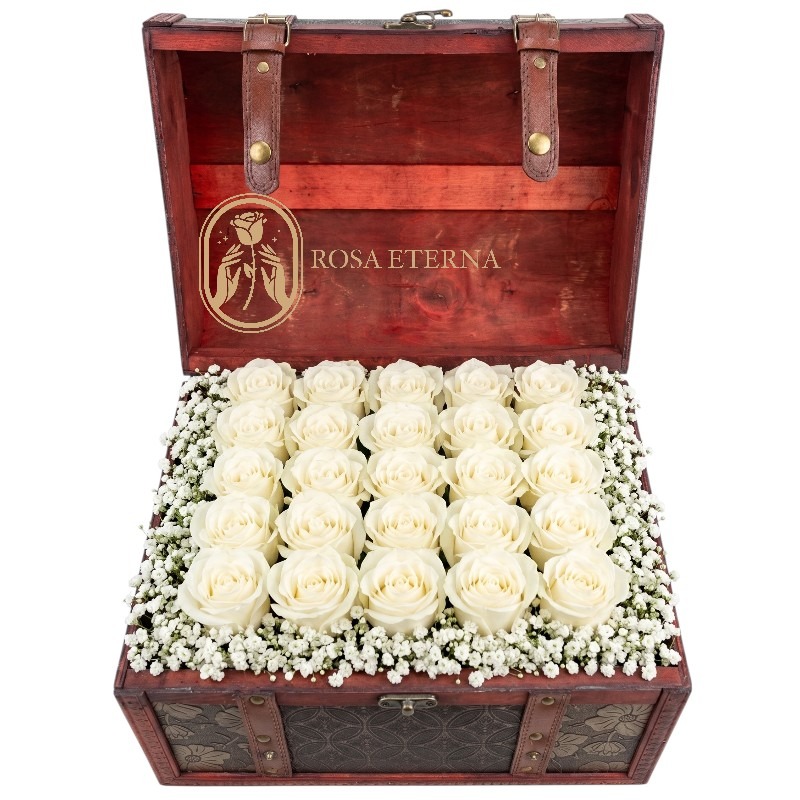 Cofre 25 Rosas Blancas