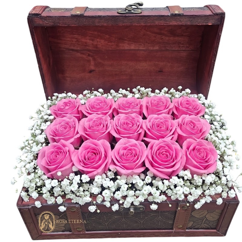 Cofre de 15 rosas Rosadas